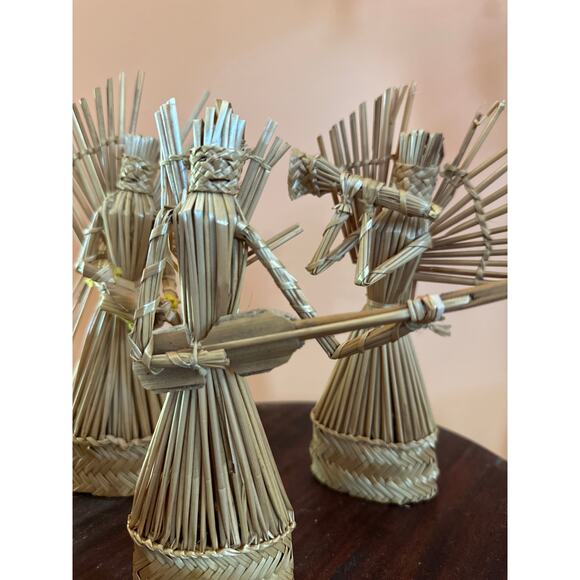 Vintage Boho Christmas Rattan Angels with Instruments Set of 4 - Picture 3 of 16